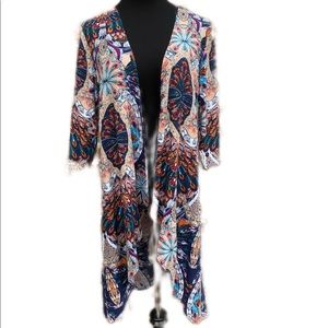 Cowgirl Justice SZ M Long Kimono Native American Print 3/4” Sleeves Kimono
